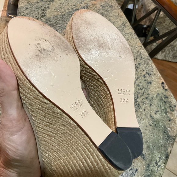 Gucci Open Toe Wedge Sandal, Beige Suede, 4.5 Inch Heel Height, Sz 38.5 / Sz 8.5 - Picture 10 of 12